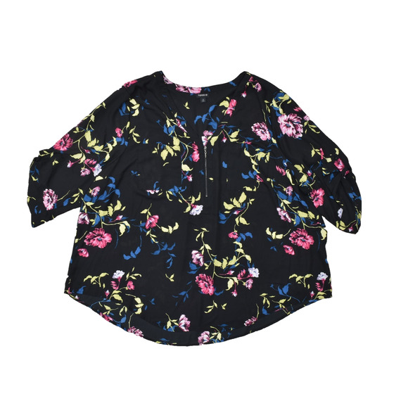 Torrid Plus Size 4 Blouse Black Floral V-Neck 3/4 Sleeve Blouse Top - Picture 1 of 8